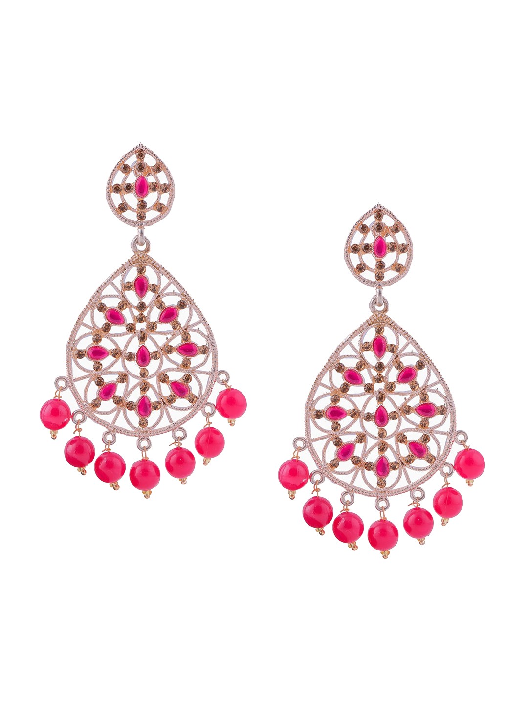 

Brandsoon Pink & Rose Gold Stone Studded Drop Earrings, Red