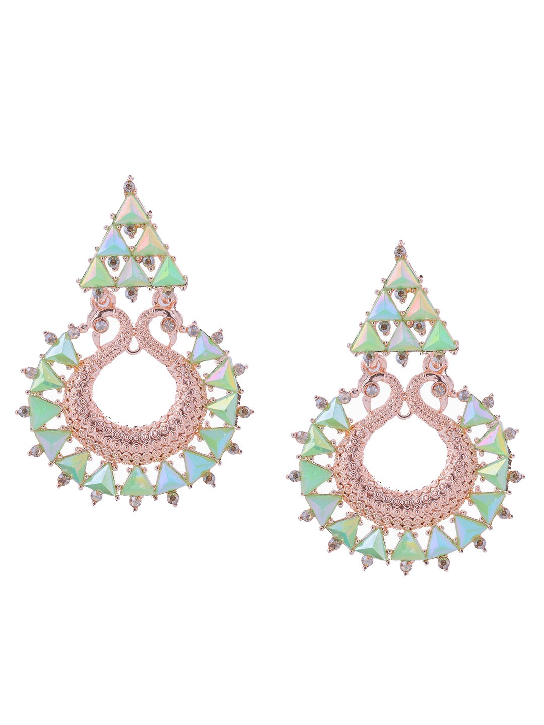 

Brandsoon Sea Green & Rose Gold Peacock Shaped Chandbalis Earrings