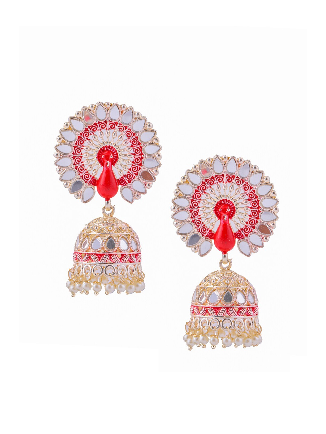 

Brandsoon Gold-Plated & Red Dome Shaped Drop Earrings