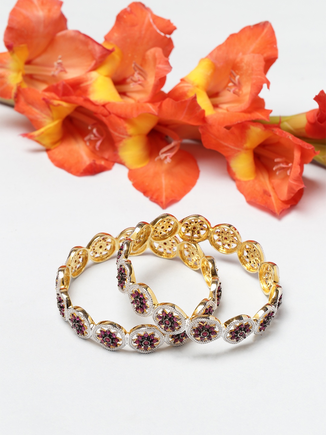 

PANASH Set of 2 Gold-Plated Embellished Bangles