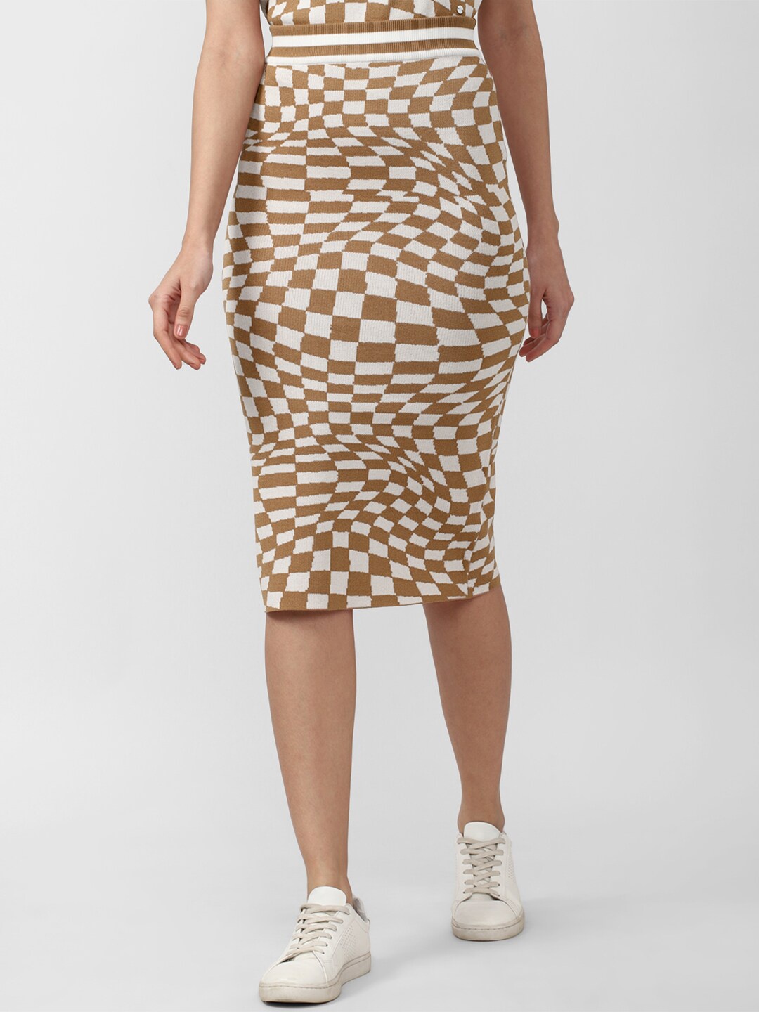 

Van Heusen Woman Women Brown & White Checked Skirt