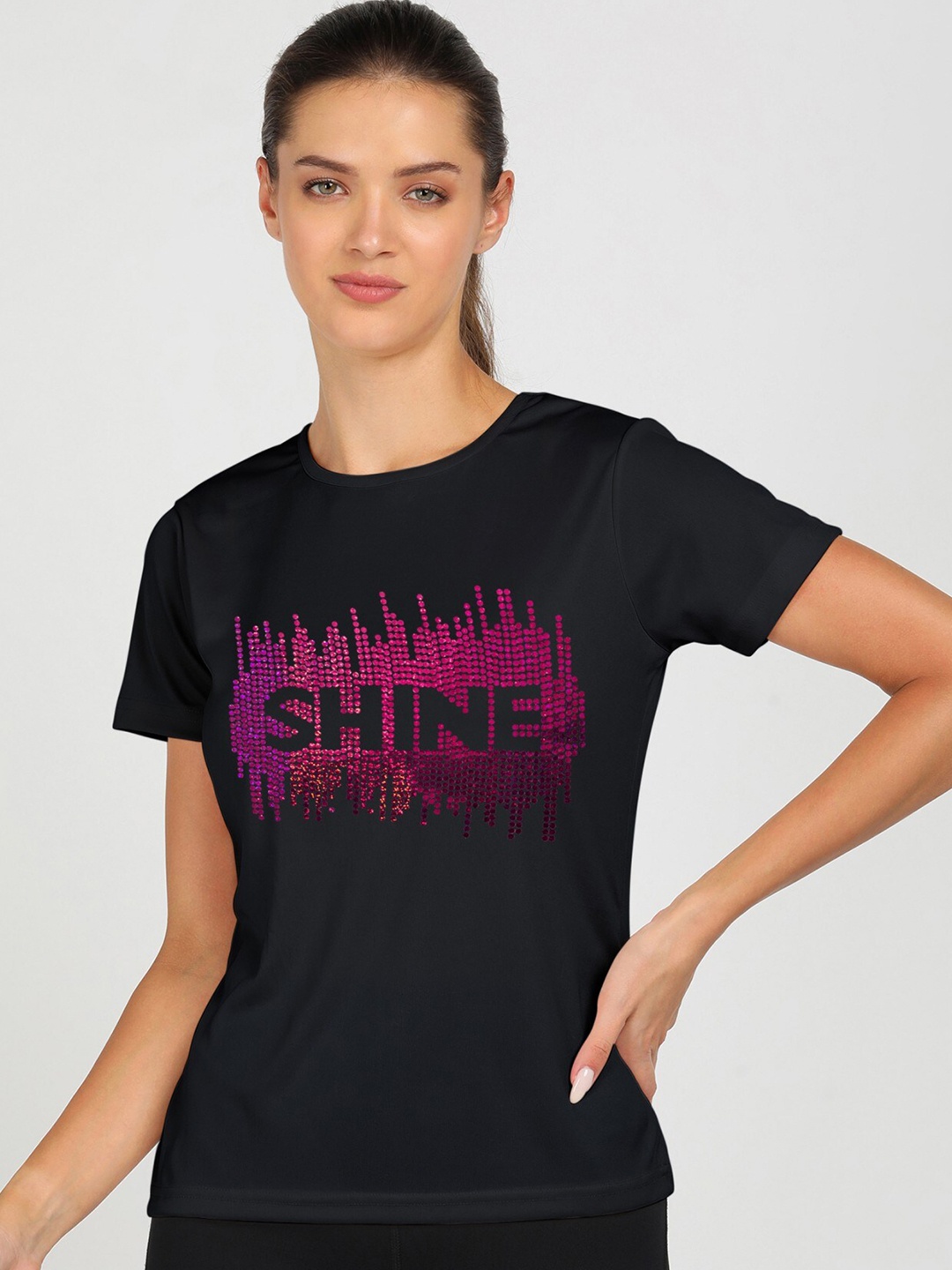 

shashvi Women Black Typography Printed T-shirt
