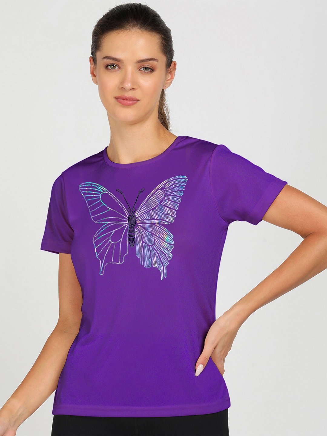 

shashvi Women Purple Typography Printed Drop-Shoulder Sleeves T-shirt