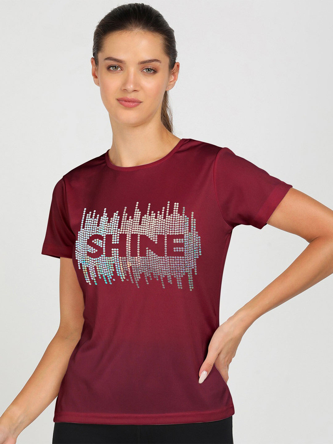 

shashvi Women Red Typography Printed Applique T-shirt