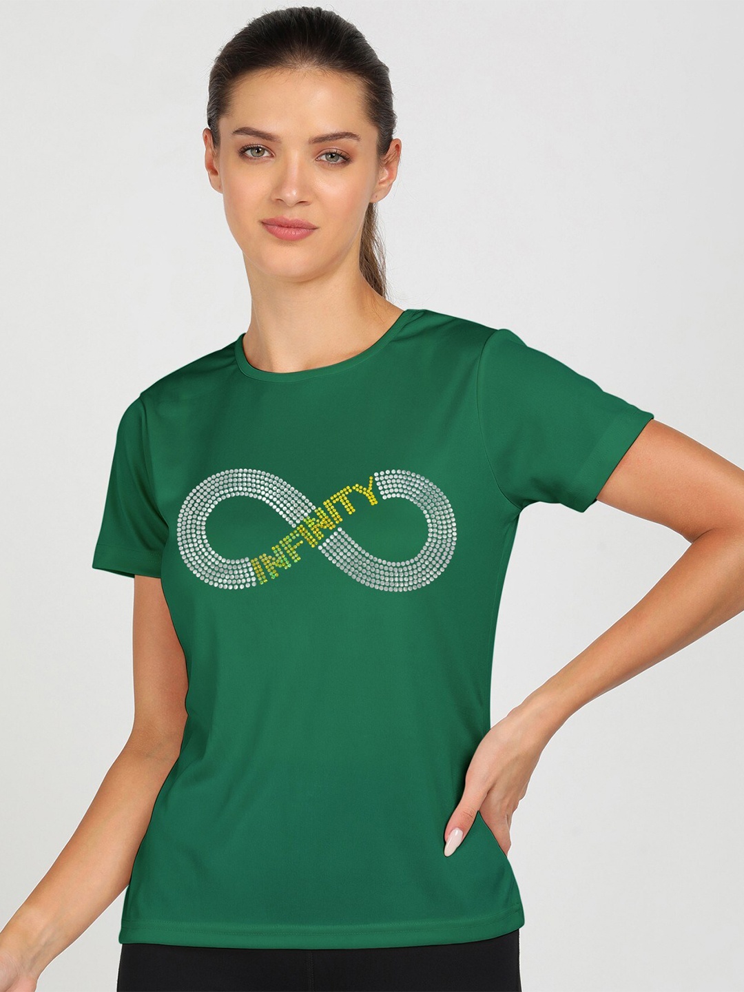 

shashvi Women Green Typography Printed Applique T-shirt