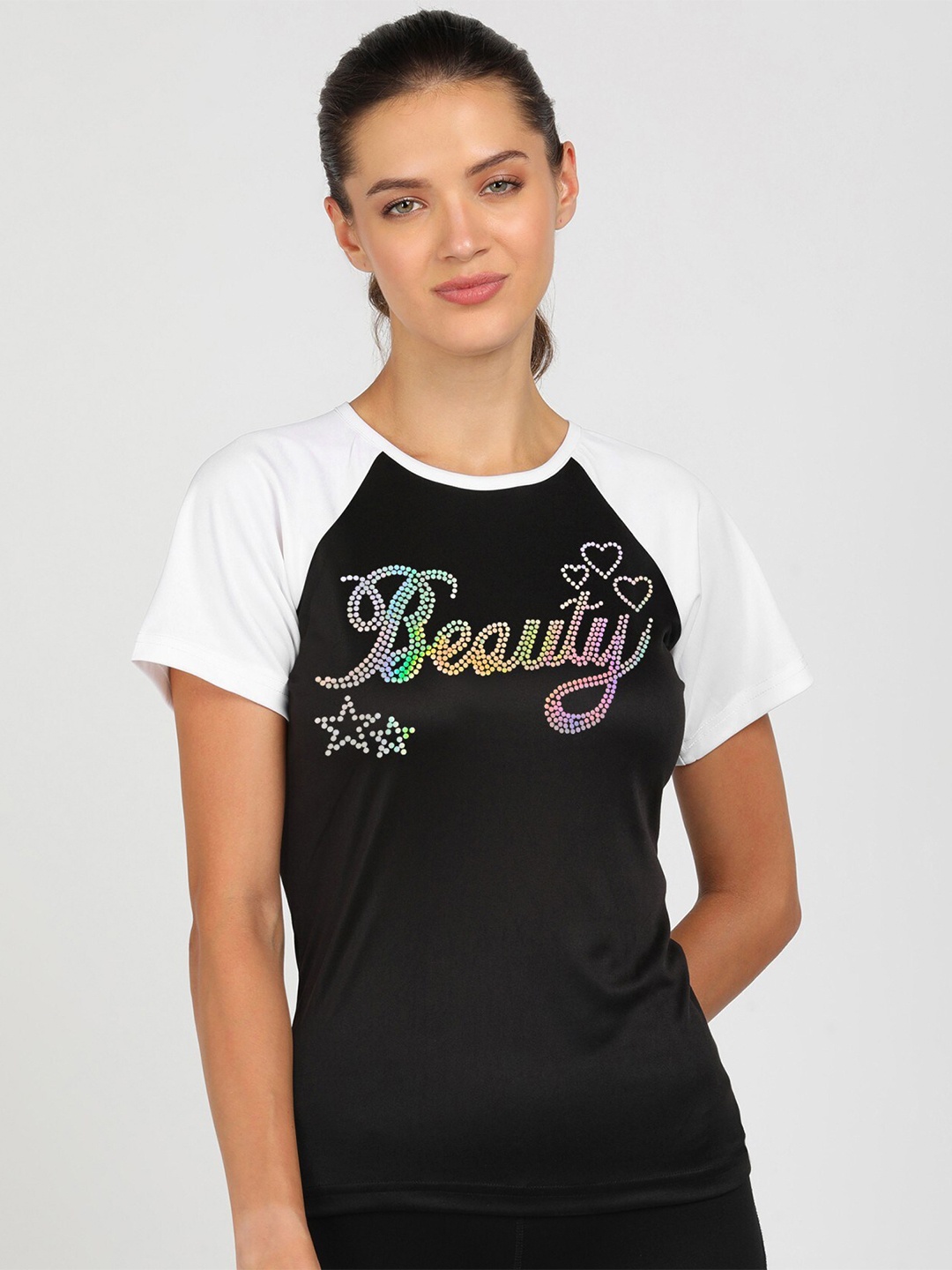 

shashvi Women Black Typography Printed T-shirt