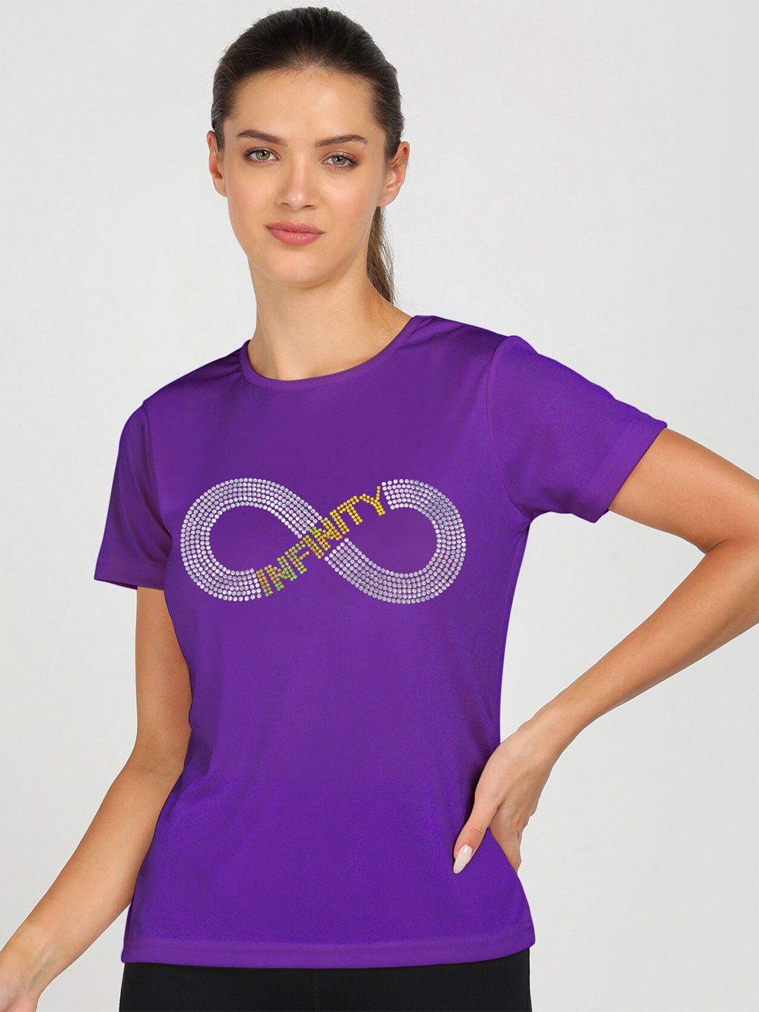 

shashvi Women Purple Typography Printed Drop-Shoulder Sleeves T-shirt