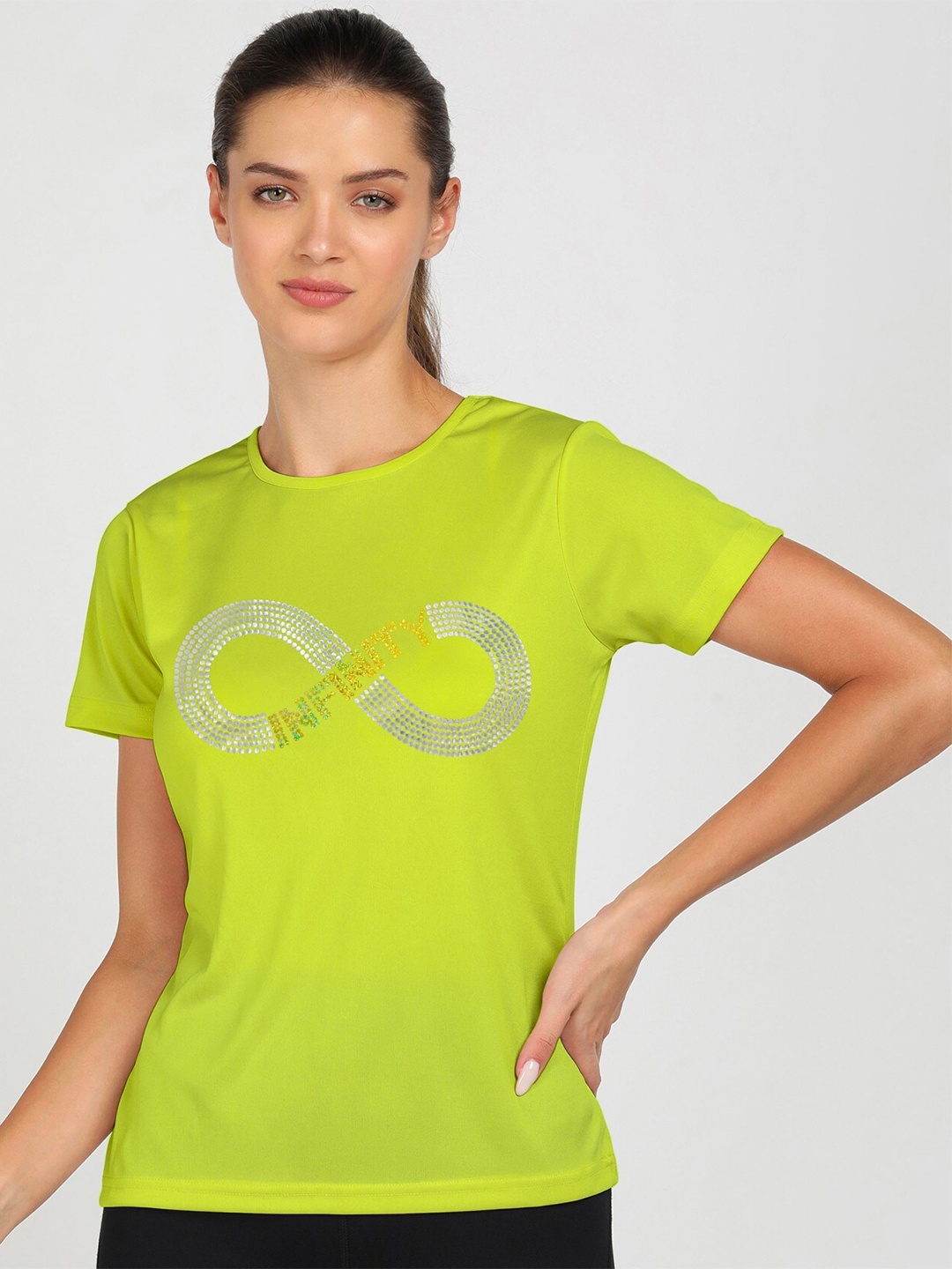 

shashvi Women Lime Green Typography Printed Applique T-shirt