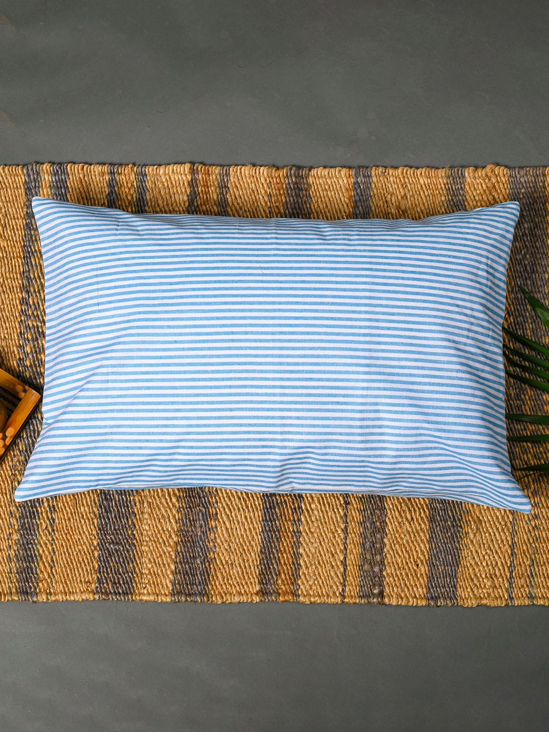 

OUSSUM Blue Set Of 2 Striped Cotton Pillow Covers