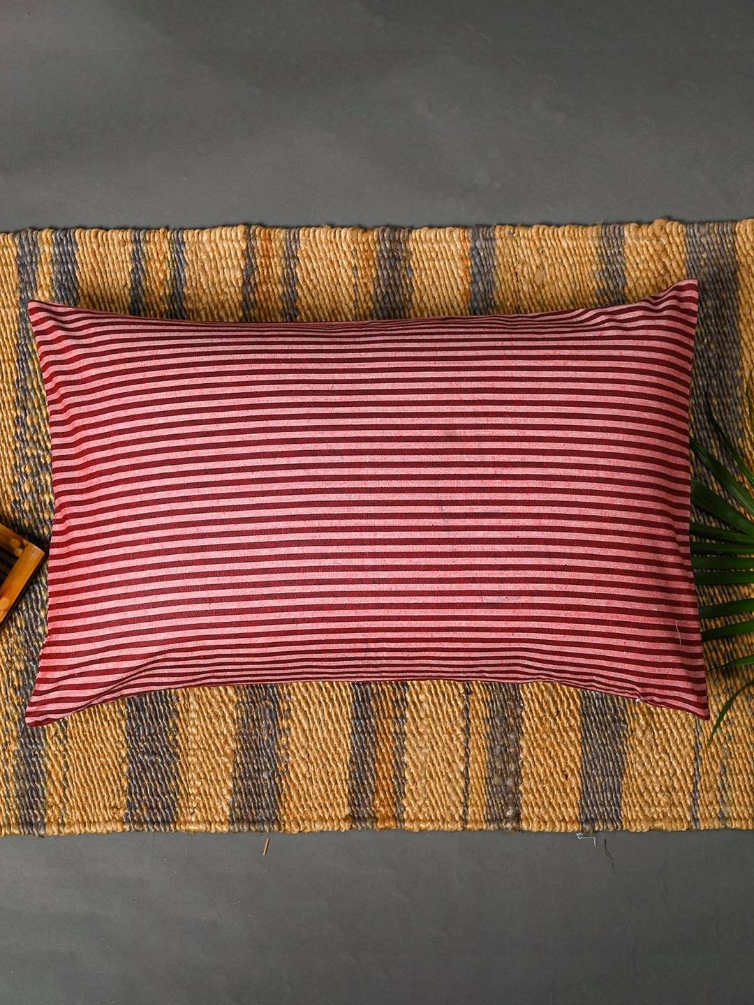 

OUSSUM Set Of 2 Maroon Striped Cotton Pillow Covers