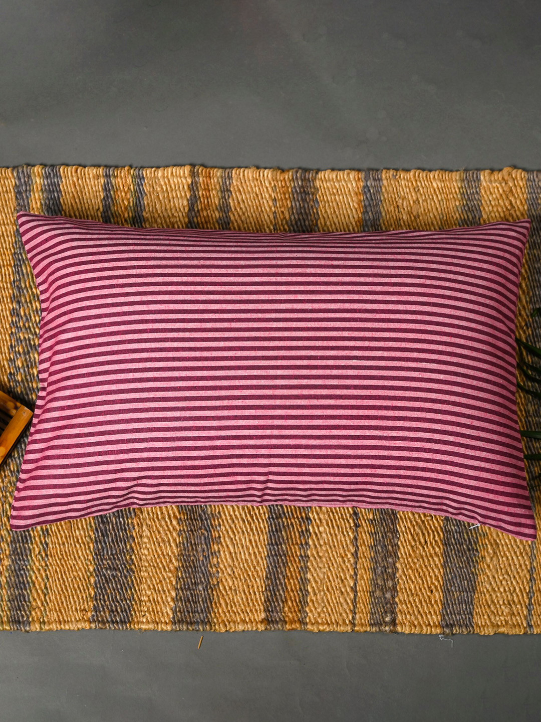 

OUSSUM Red Set Of 2 Mulberry Red Striped Cotton Pillow Covers