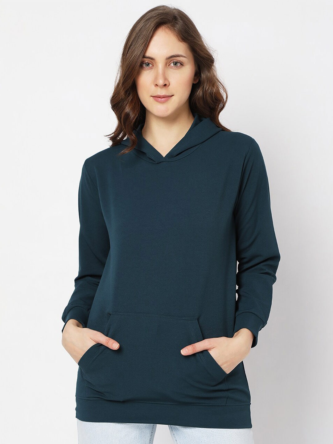 

Smarty Pants Women Teal Blue Hooded Sweatshirt