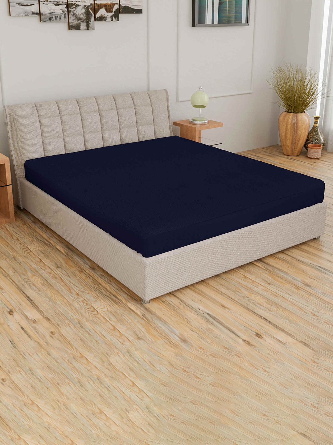 

CURIOUS LIFESTYLE Navy Blue Solid Mattress Protector