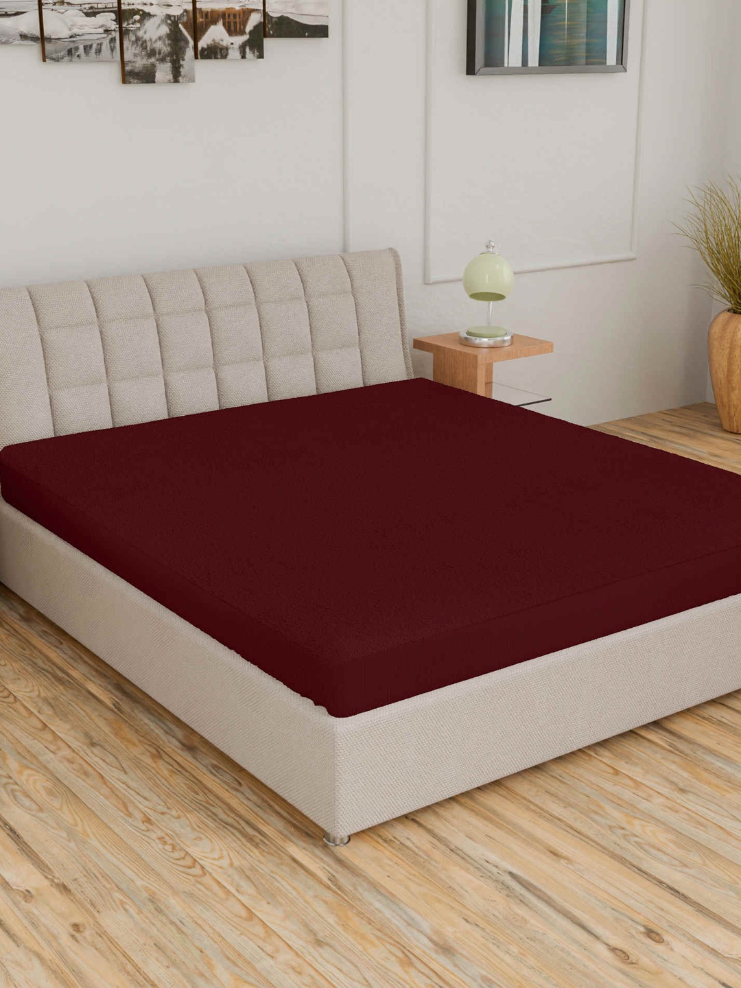 CURIOUS LIFESTYLE Maroon Solid Queen Size Waterproof Mattress Protector