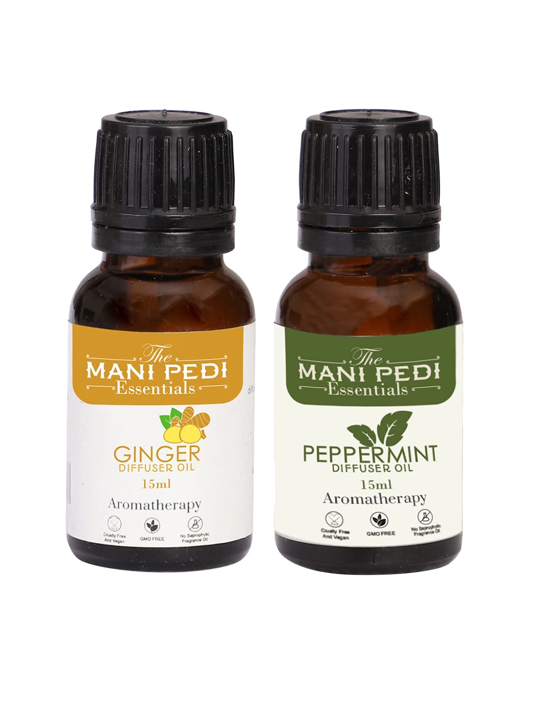 

The Mani Pedi Essentials Set Of 2 Ginger & Peppermint Aroma Oil Diffusers 15ml, Brown