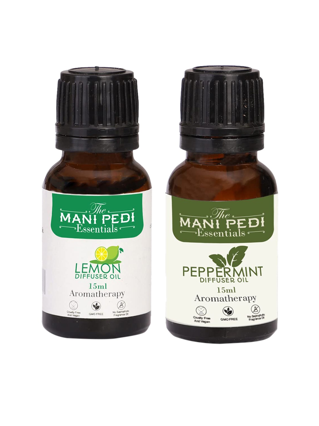 

The Mani Pedi Essentials Set Of 2 Lemon & Peppermint Aroma Oil Diffusers 15 ml, Brown