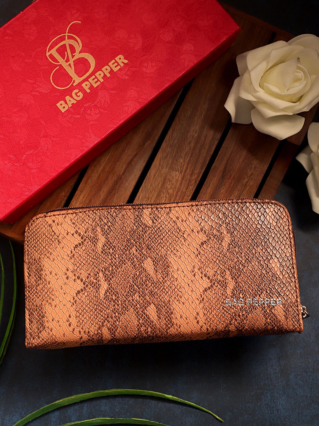 

Bag Pepper Women Brown Textured Foldover PU Leather Clutch