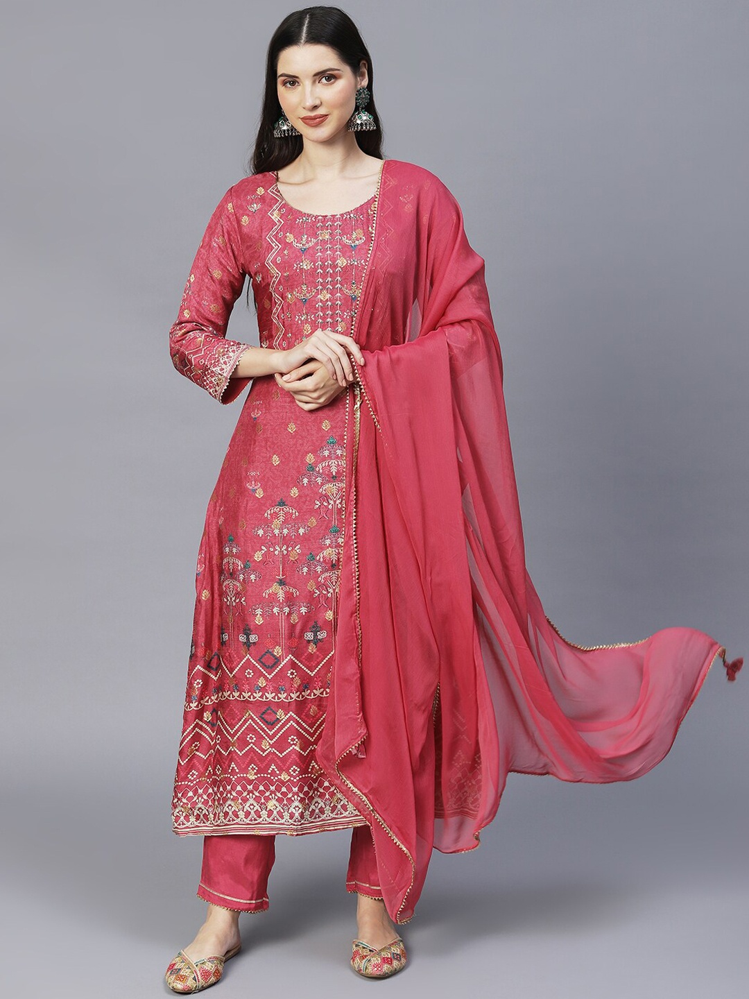 

Envy Me by FASHOR Women Pink Ethnic Motifs Printed Kurta with Trousers & With Dupatta