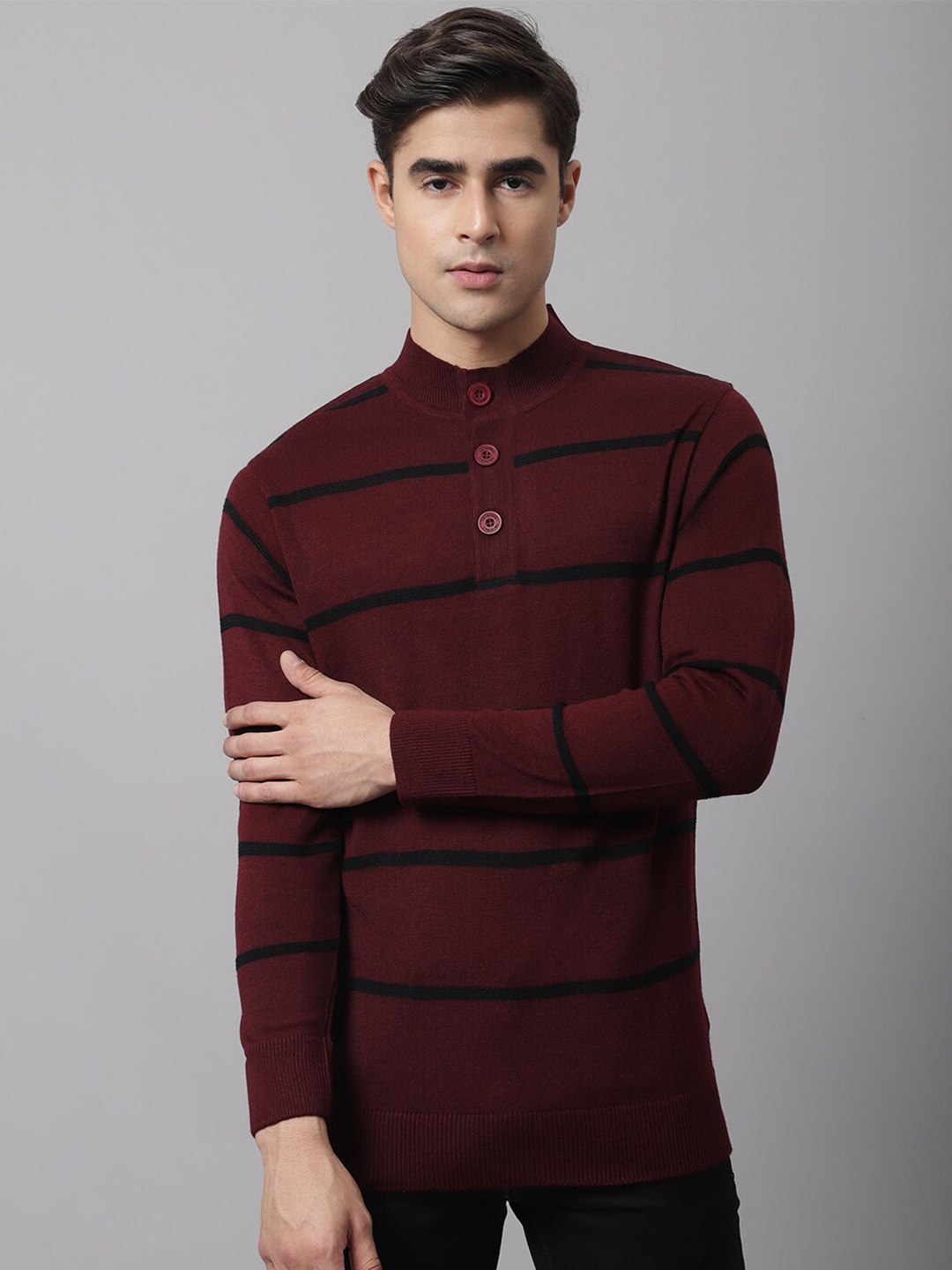 

Cantabil Men Maroon Striped Striped Pullover