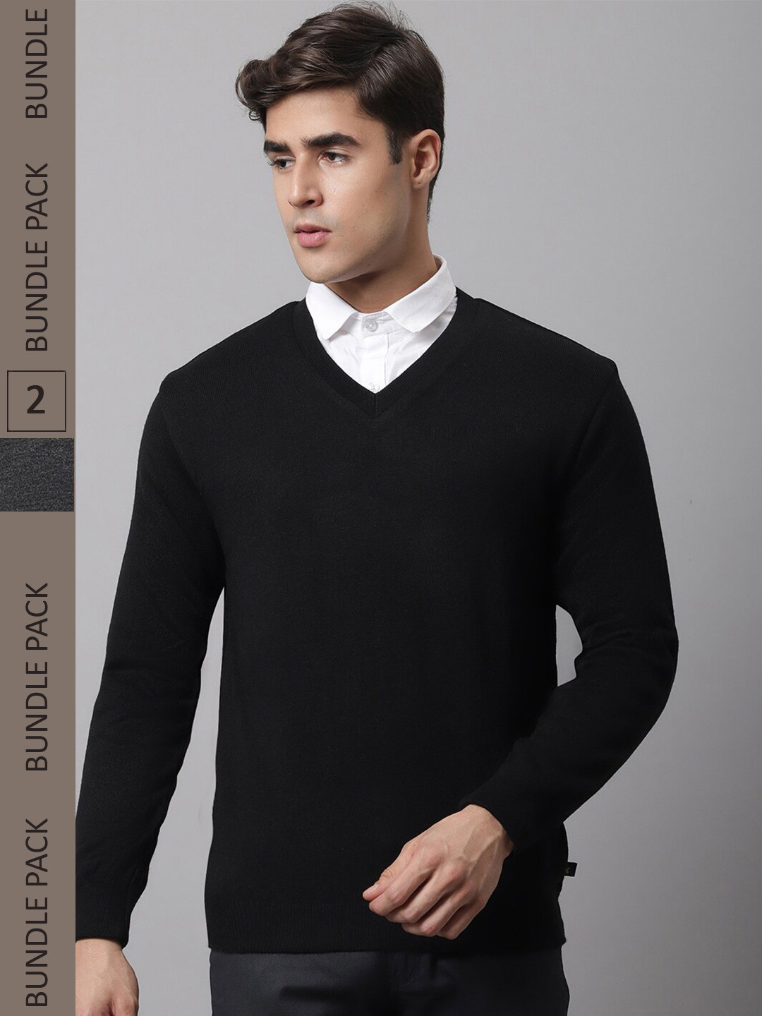 

Cantabil Men Black V-Neck Reversible Sweater