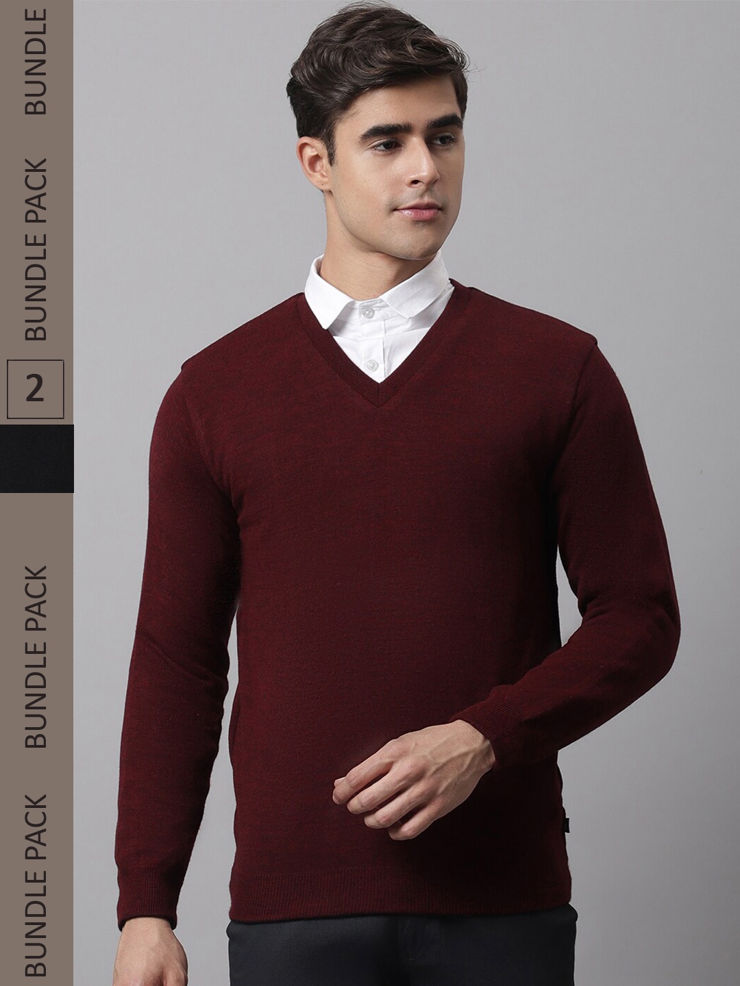 

Cantabil Men Maroon & Black Reversible Sweater Pullover