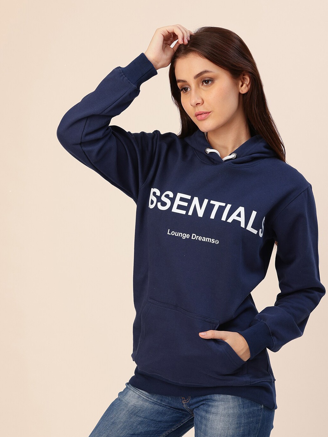 

Lounge Dreams Women Navy Blue Printed Hooded Sweatshirt