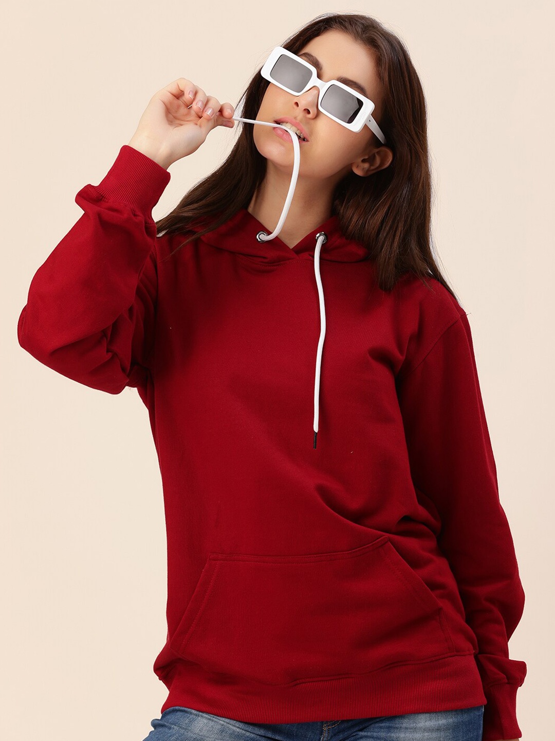 

Lounge Dreams Women Maroon Cotton Hooded Sweatshirt