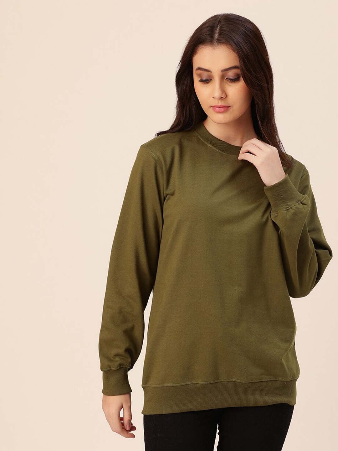 

Lounge Dreams Women Olive Green Cotton Sweatshirt