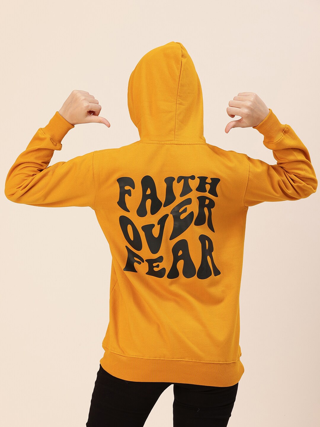 

Lounge Dreams Women Mustard Printed Hooded Cotton Sweatshirt