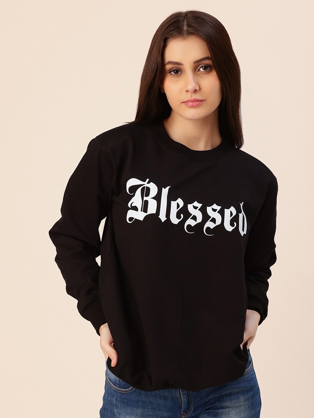 

Lounge Dreams Women Black Printed Cotton Sweatshirt