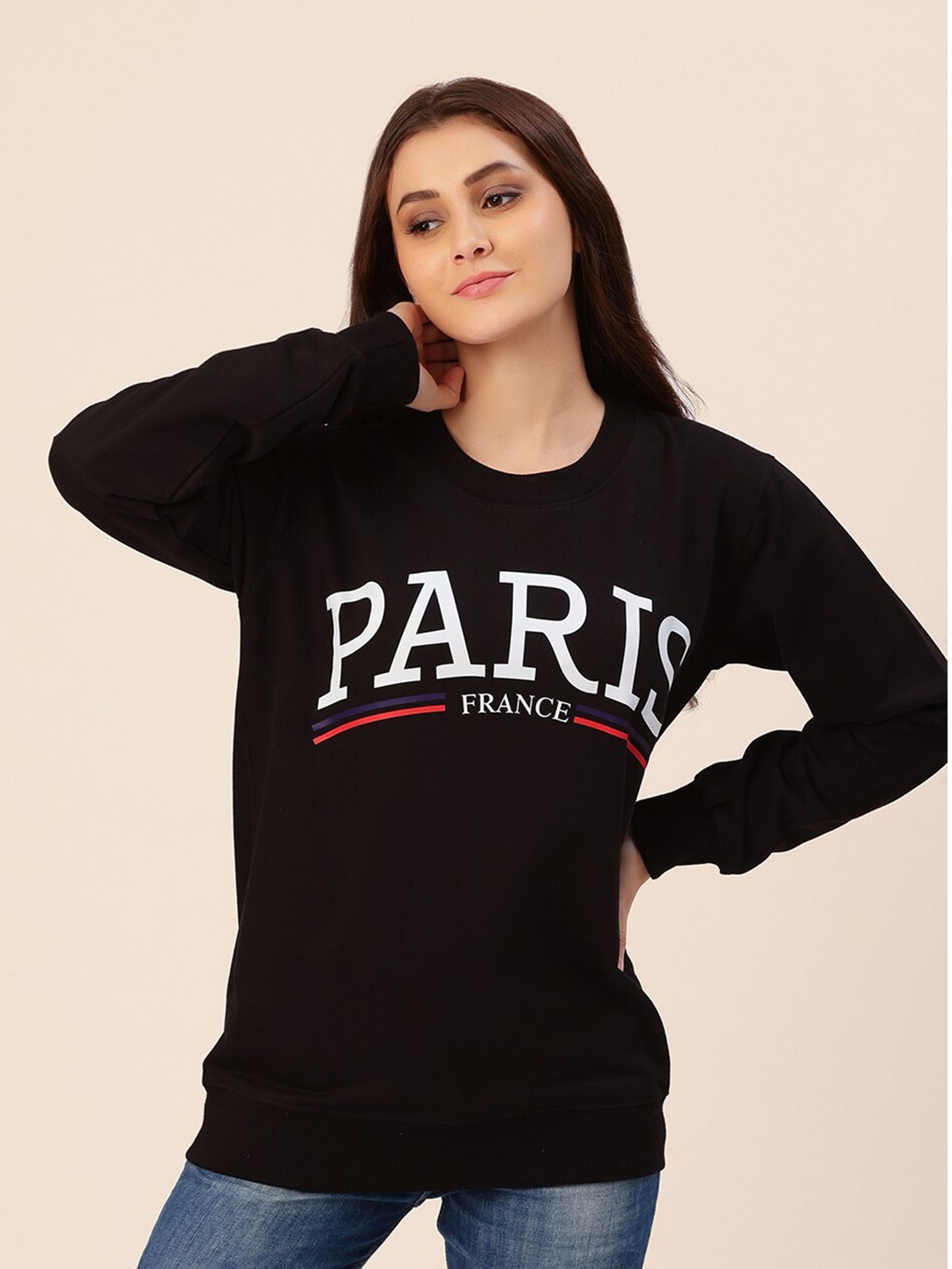 

Lounge Dreams Women Black Printed Cotton Sweatshirt