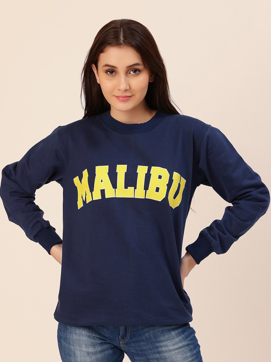 

Lounge Dreams Women Navy Blue Printed Cotton Sweatshirt