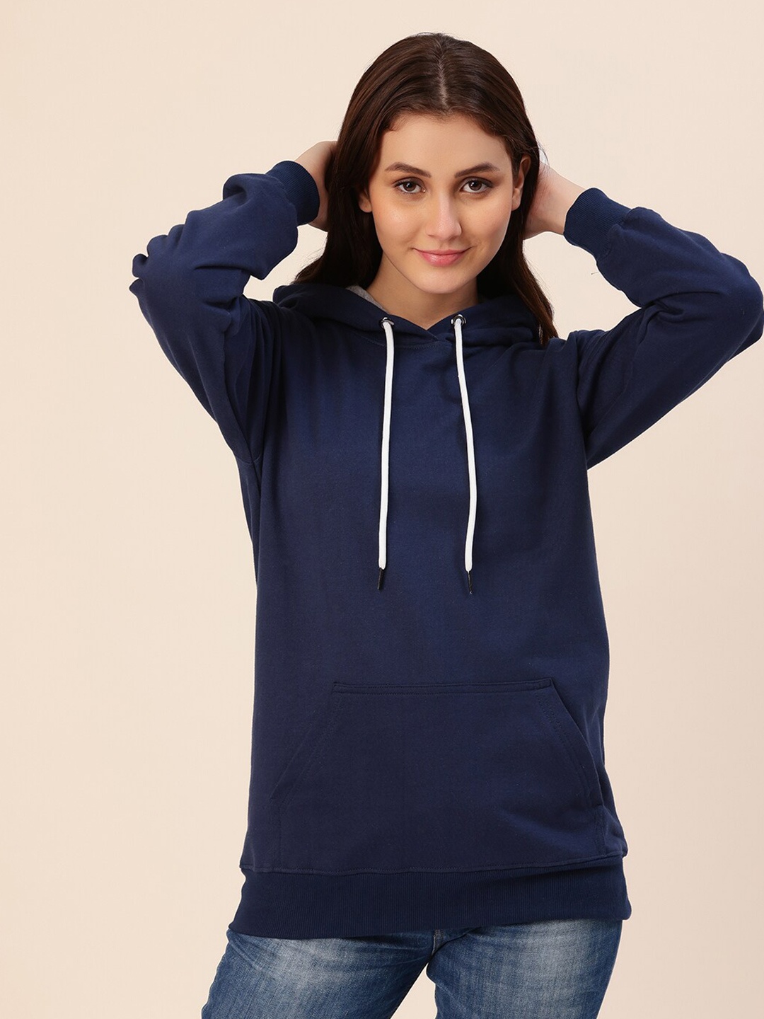 

Lounge Dreams Women Navy Blue Hooded Cotton Sweatshirt