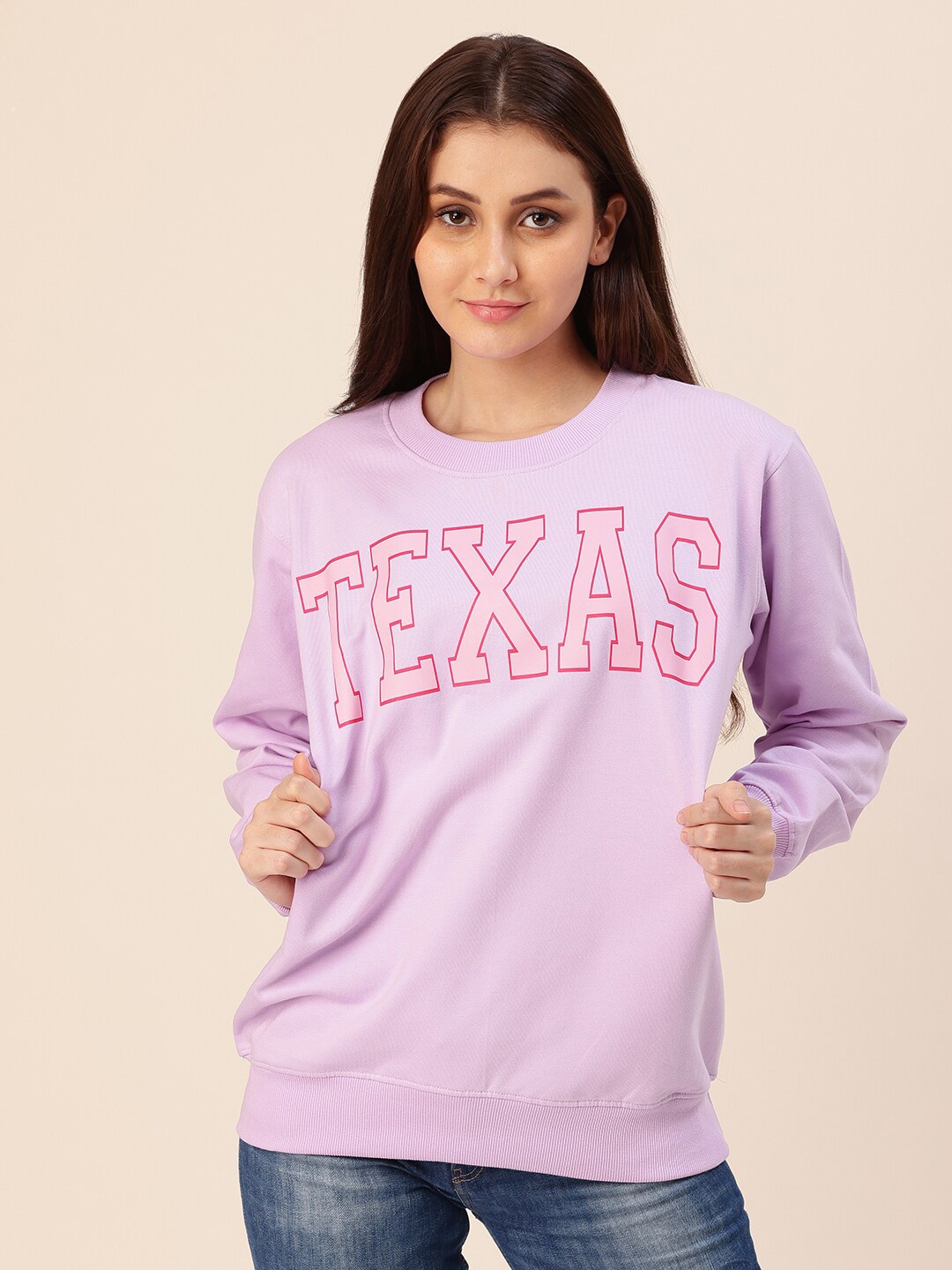 

Lounge Dreams Women Lavender Printed Cotton Sweatshirt