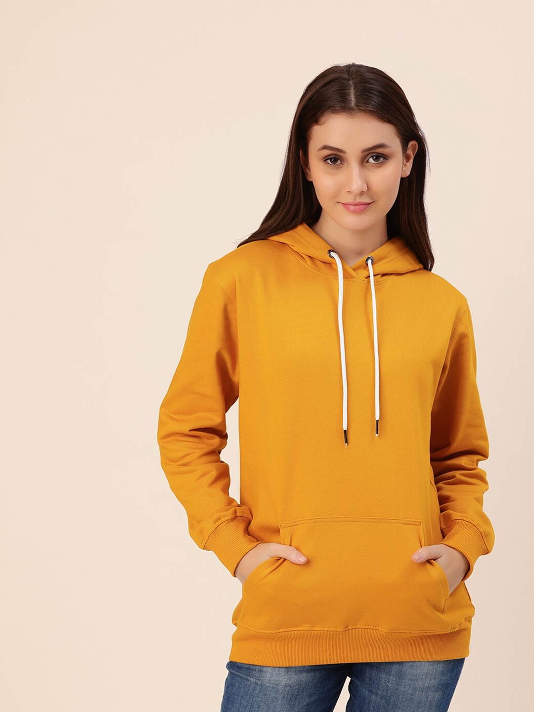 

Lounge Dreams Women Mustard Hooded Cotton Sweatshirt