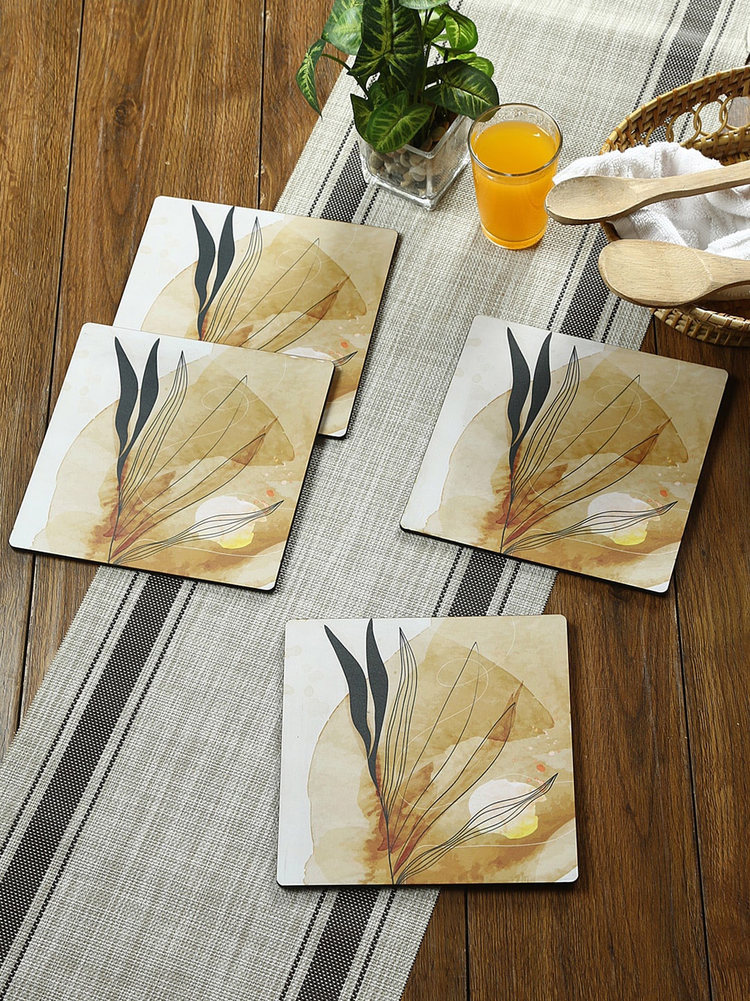 

Reinvention Factory Set of 4 Cream Colored Printed Wooden Coasters