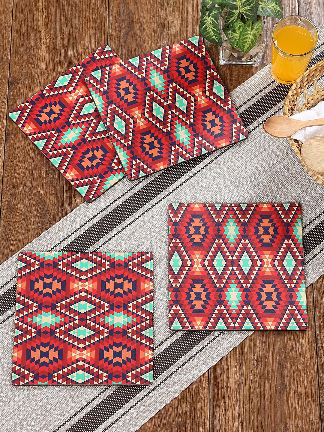 

Reinvention Factory Set of 4 Red Printed Wooden Coasters