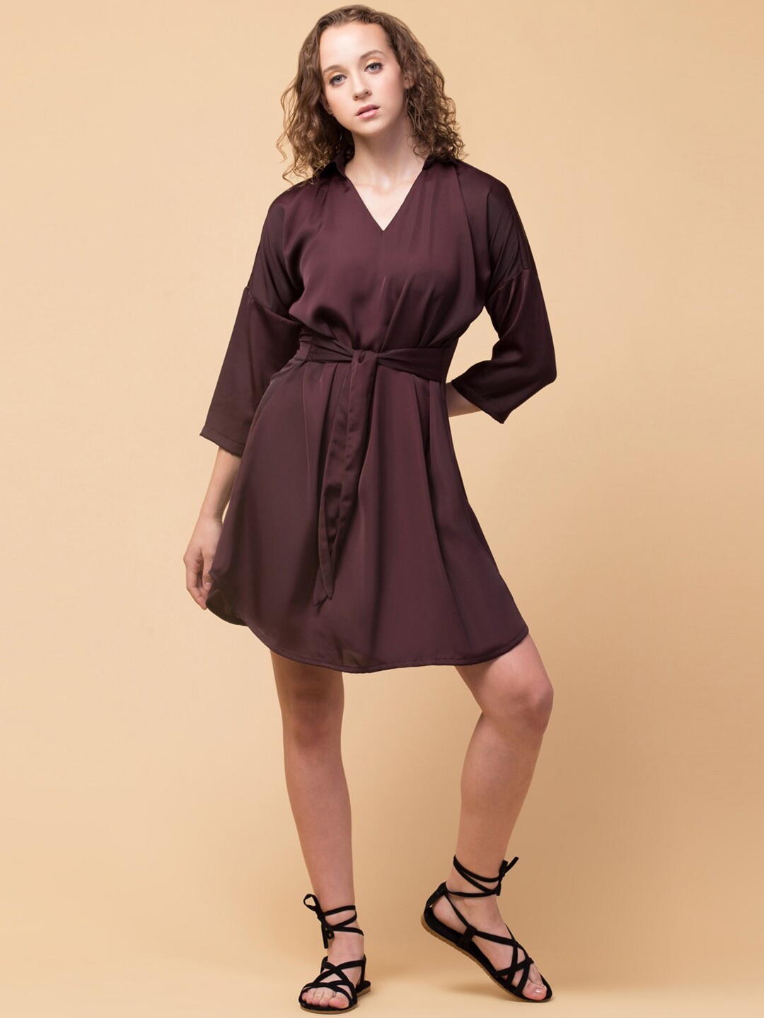 

Hive91 Fit & Flare Three-Quarter Sleeves Dress, Maroon