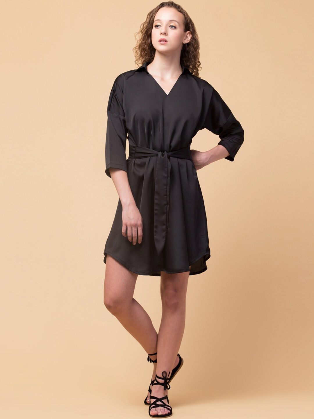 

Hive91 Women Black Satin Shirt Dress