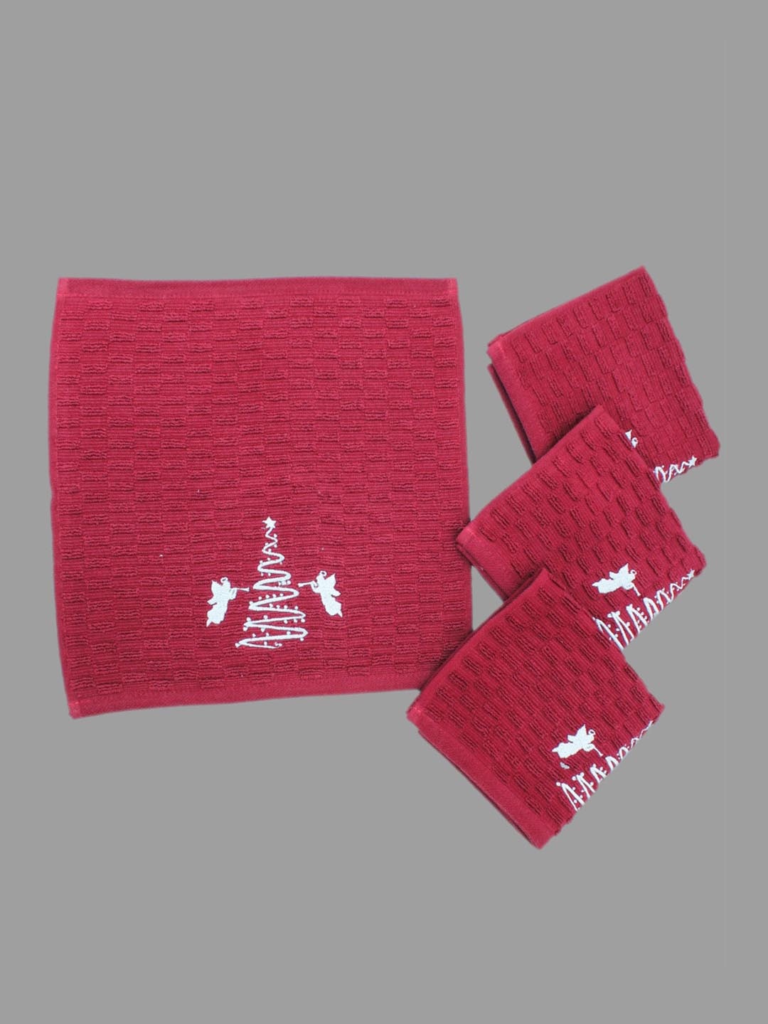 

AVI Living Set Of 4 Red Embroidered 500 GSM Cotton Face Towels
