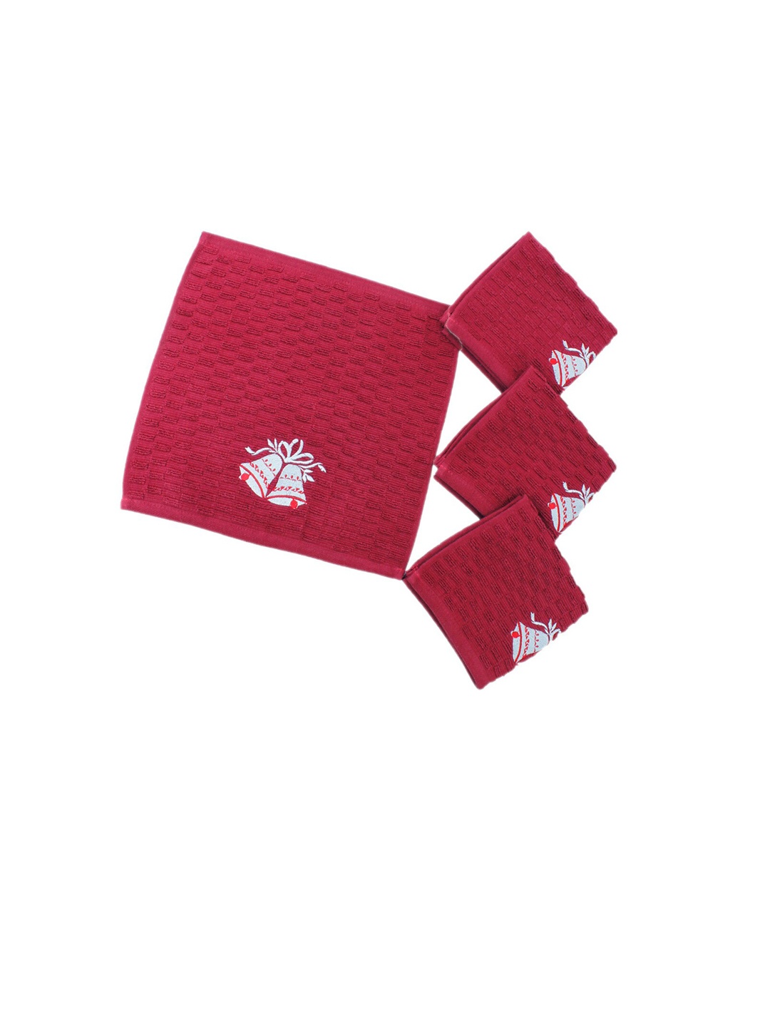 

AVI Living Red Set Of 4 Christmas Embroidered 500 GSM Pure Cotton Face Towels