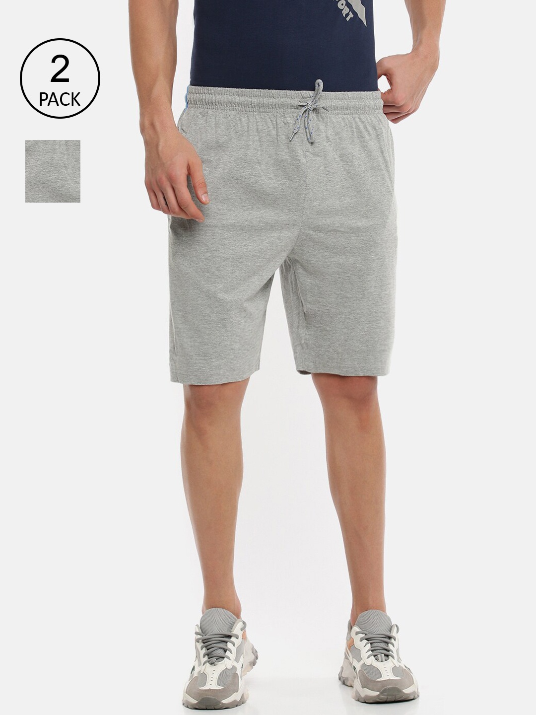 

Ramraj Men Grey Melange Pack of 2 Slim Fit Cotton Sports Shorts