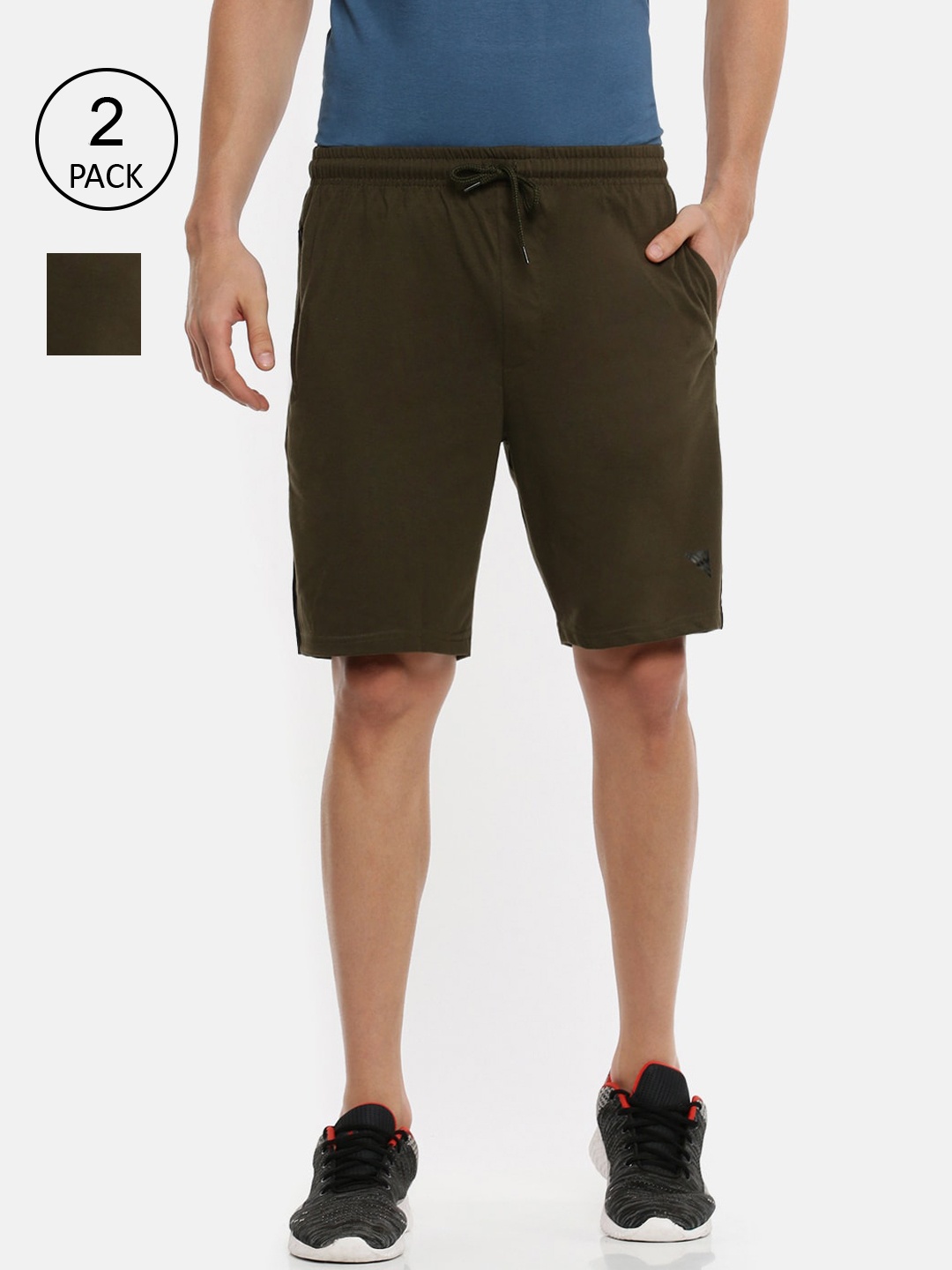 

Ramraj Men Olive Green Pack of 2 Slim Fit Cotton Sports Shorts