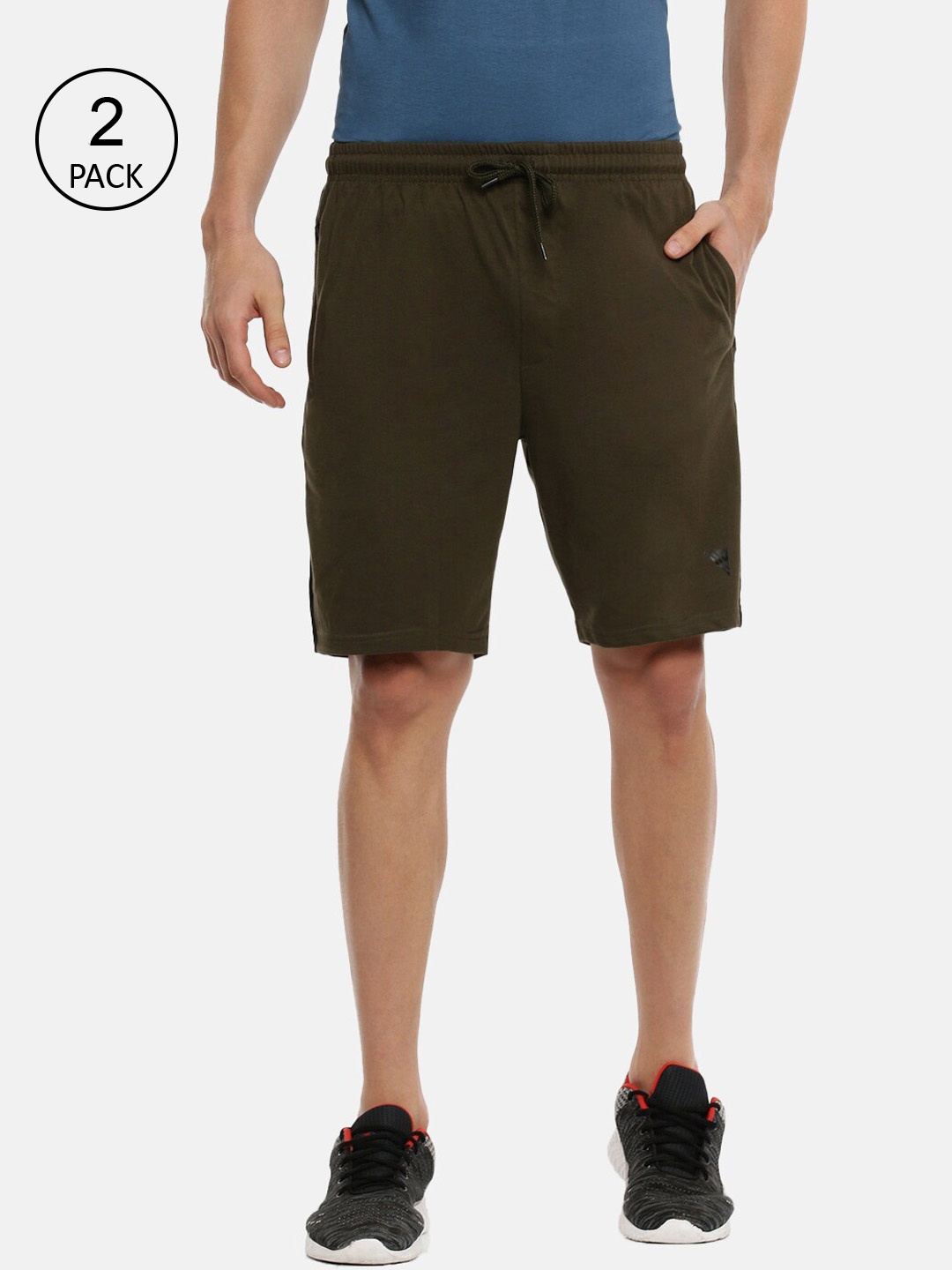 

Ramraj Men Olive Green Pack Of 2 Slim Fit Cotton Sports Shorts