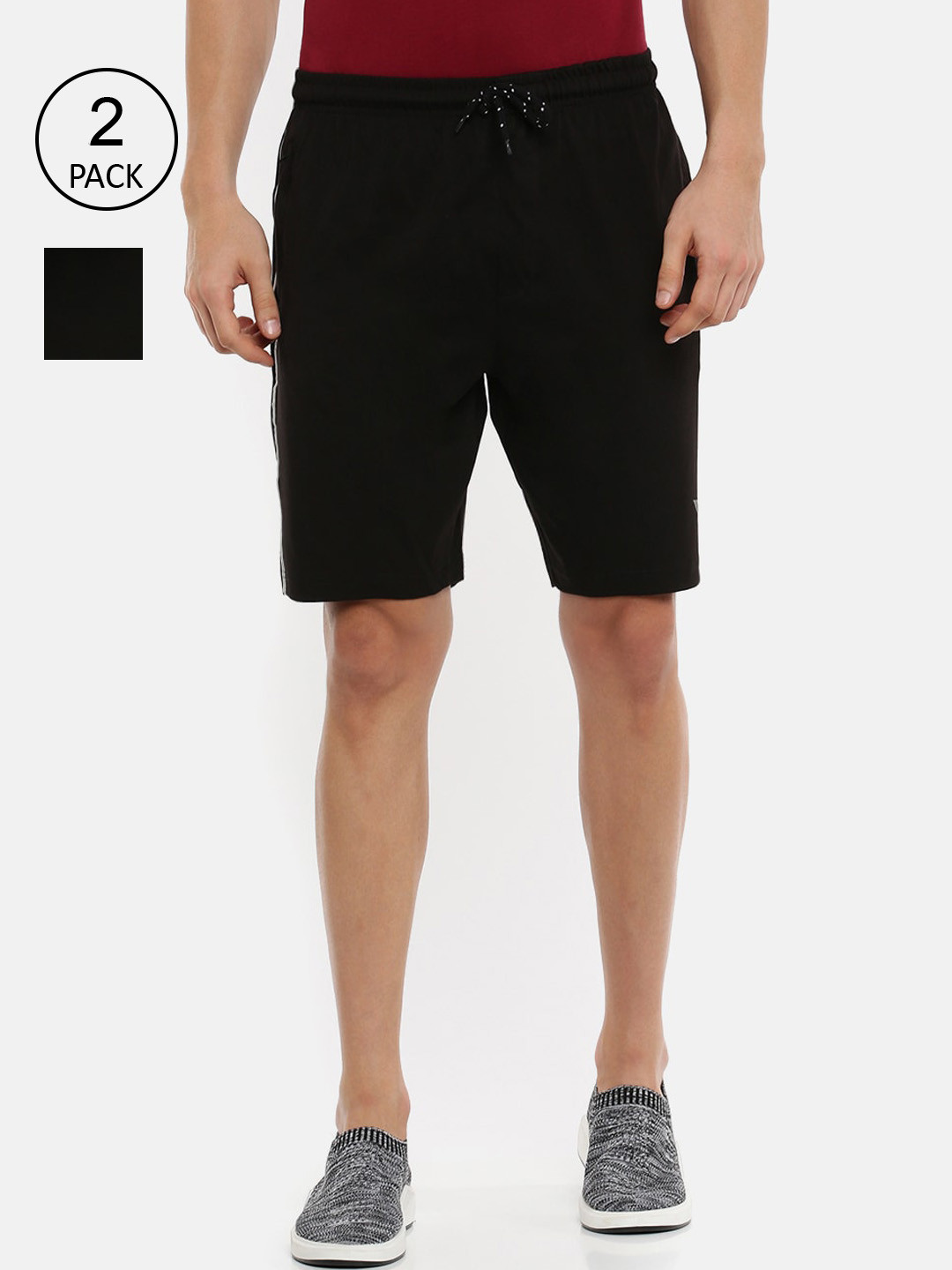 

Ramraj Men Black Pack Of 2 Slim Fit Cotton Sports Shorts