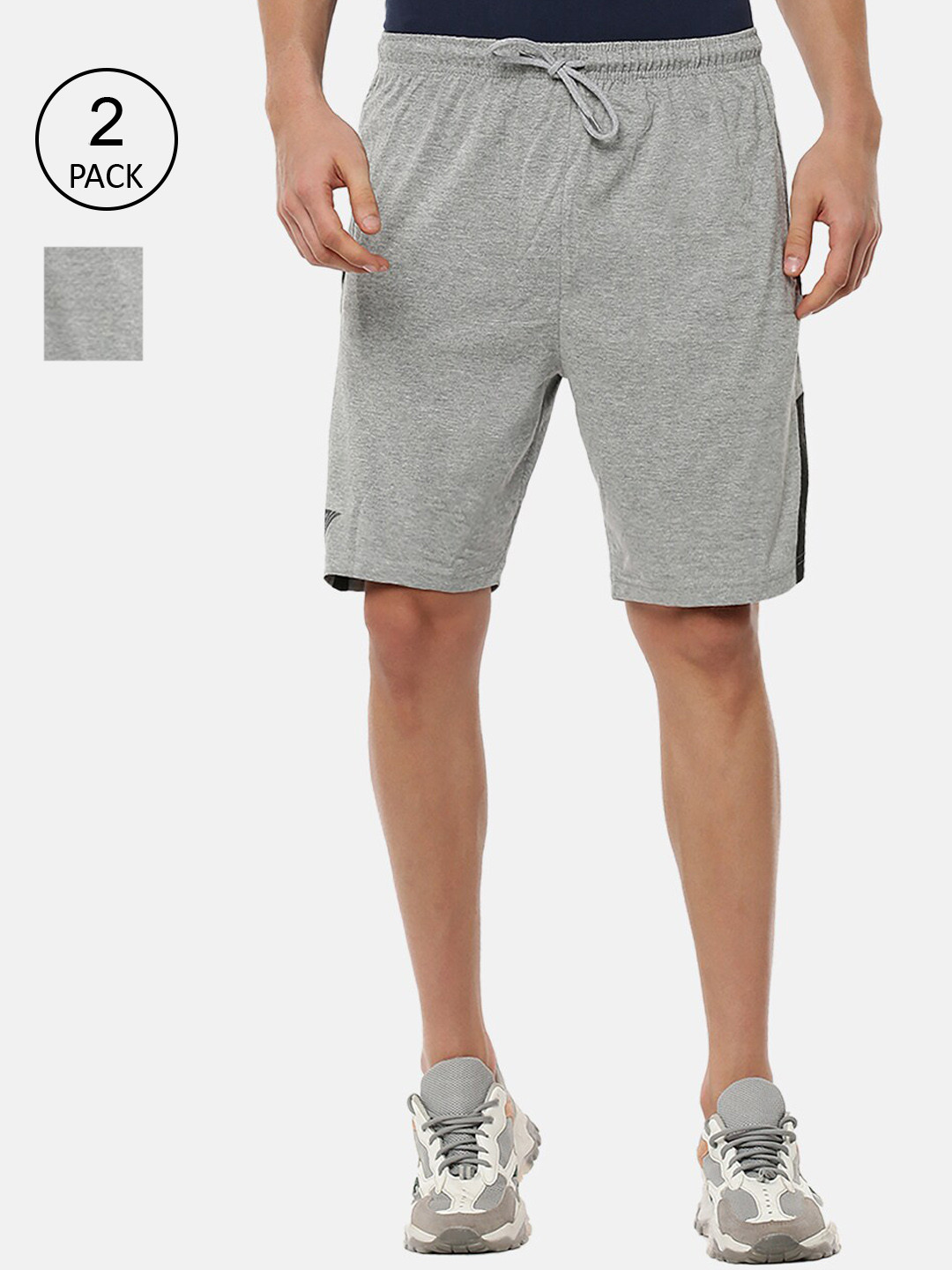 

Ramraj Melange Pack Of 2 Slim Fit Cotton Sports Shorts, Grey melange
