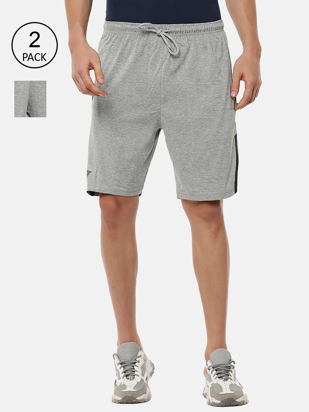 

Ramraj Men Grey Melange Pack Of 2 Slim Fit Cotton Sports Shorts