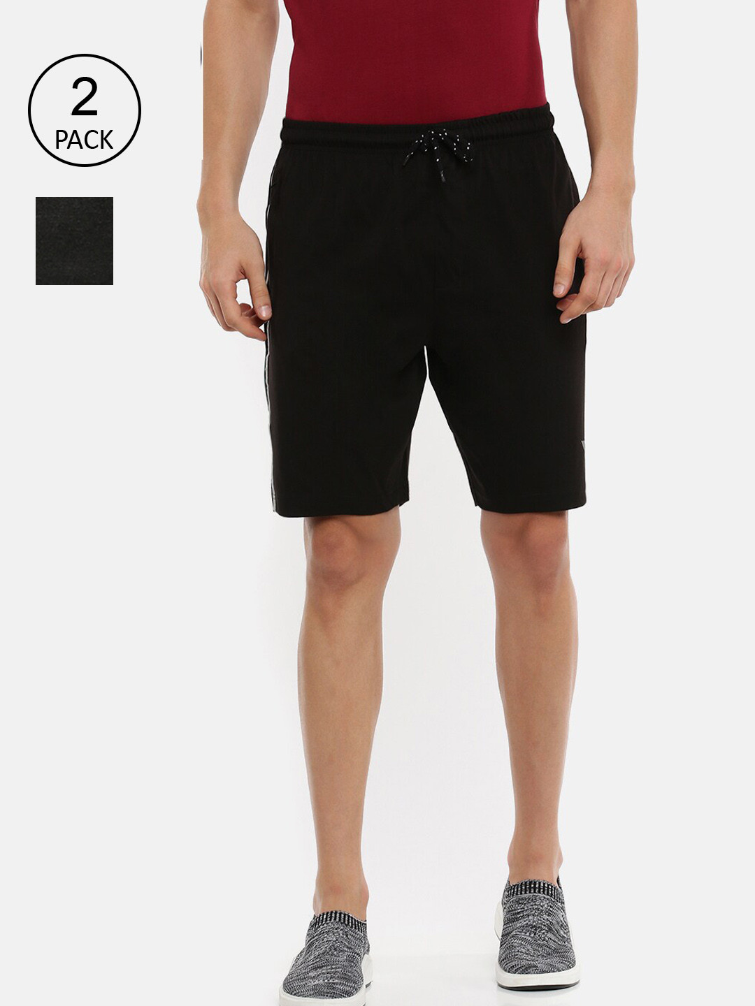 

Ramraj Men Black Pack Of 2 Slim Fit Cotton Sports Shorts