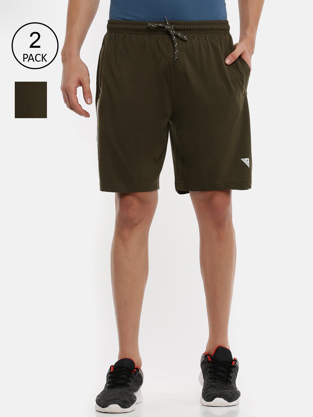 

Ramraj Men Olive Green Pack Of 2 Slim Fit Cotton Sports Shorts