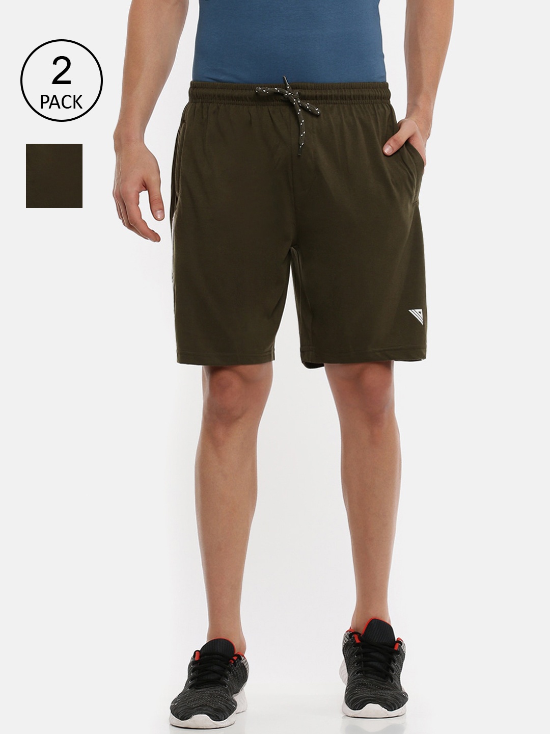 

Ramraj Men Olive Green Pack Of 2 Slim Fit Cotton Sports Shorts